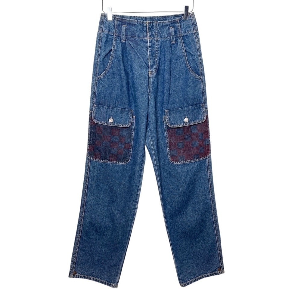 Happy X Nature High Rise Pleated Wide Straight Leg Cargo Women’s Jeans Sz 4